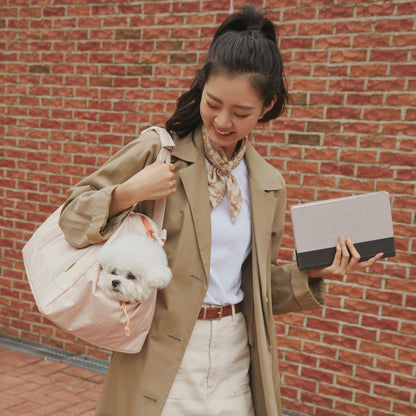 arrr Macaron Po-ong Bag (Pet Carrier) with dual use as an outgoing bag and portable cushion. Keep your pet safe and comfortable during outdoor activities. In Misty Rose colour. 